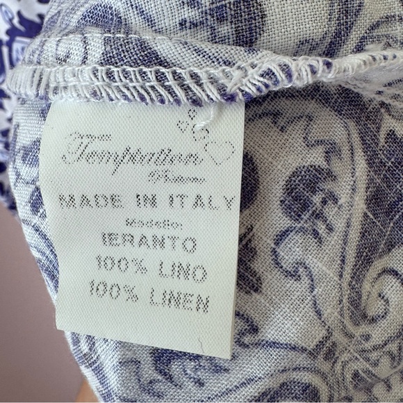 Temptation Positano Ieranto Dress Ceramica Blue Linen Size Medium - Picture 8 of 13